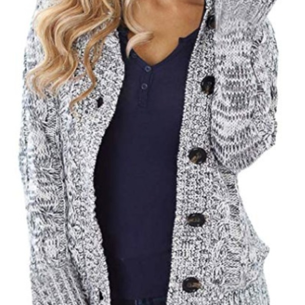 Hooded Knit Cardigans Button Cable Sweater Coat